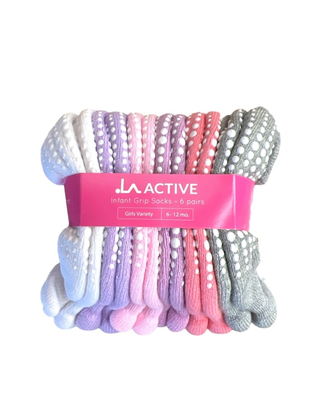 LA Active Athletic Baby Toddler Crew Grip Socks 6 Pack Girls Variety Purple Pink